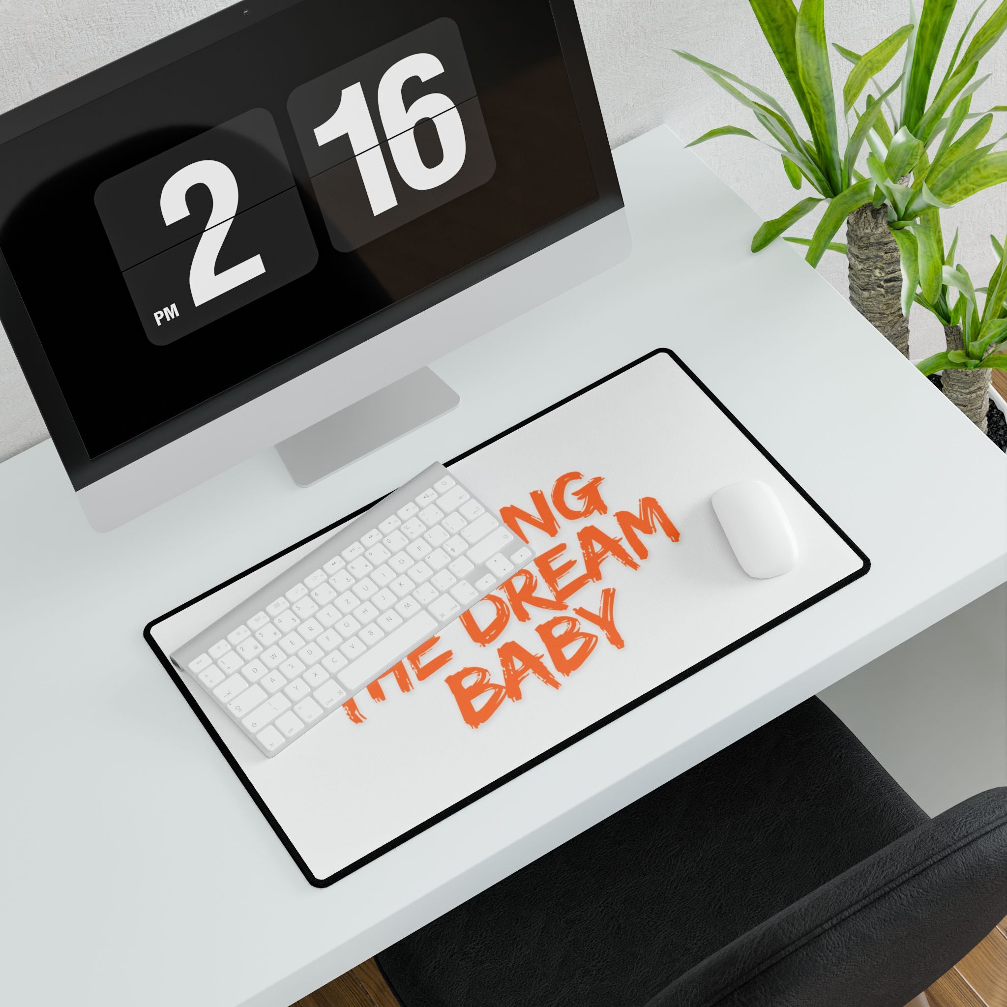 Desk Mat — "I’m Living The Dream Baby" Orange Script Oversized Gaming/Office Mouse Pad