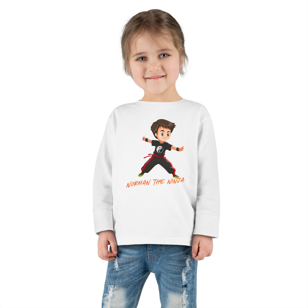 Toddler Long Sleeve Tee — Cute Karate Kid Graphic "Training Time"