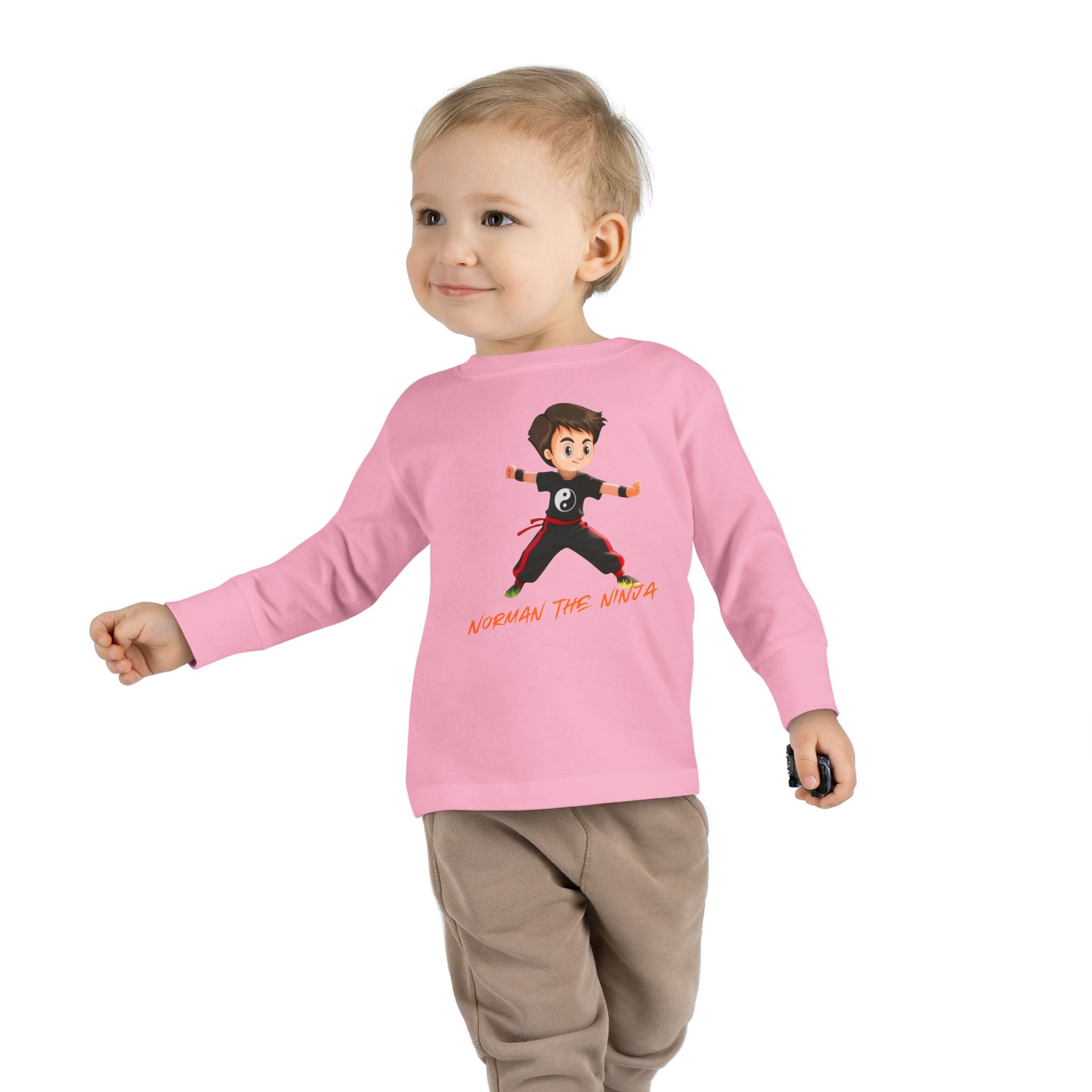 Toddler Long Sleeve Tee — Cute Karate Kid Graphic "Training Time"