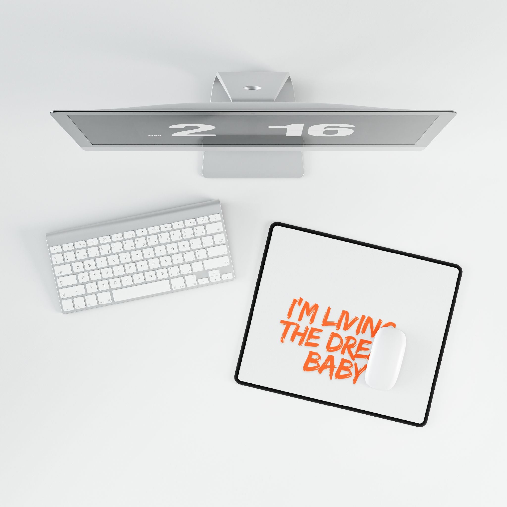 Desk Mat — "I’m Living The Dream Baby" Orange Script Oversized Gaming/Office Mouse Pad