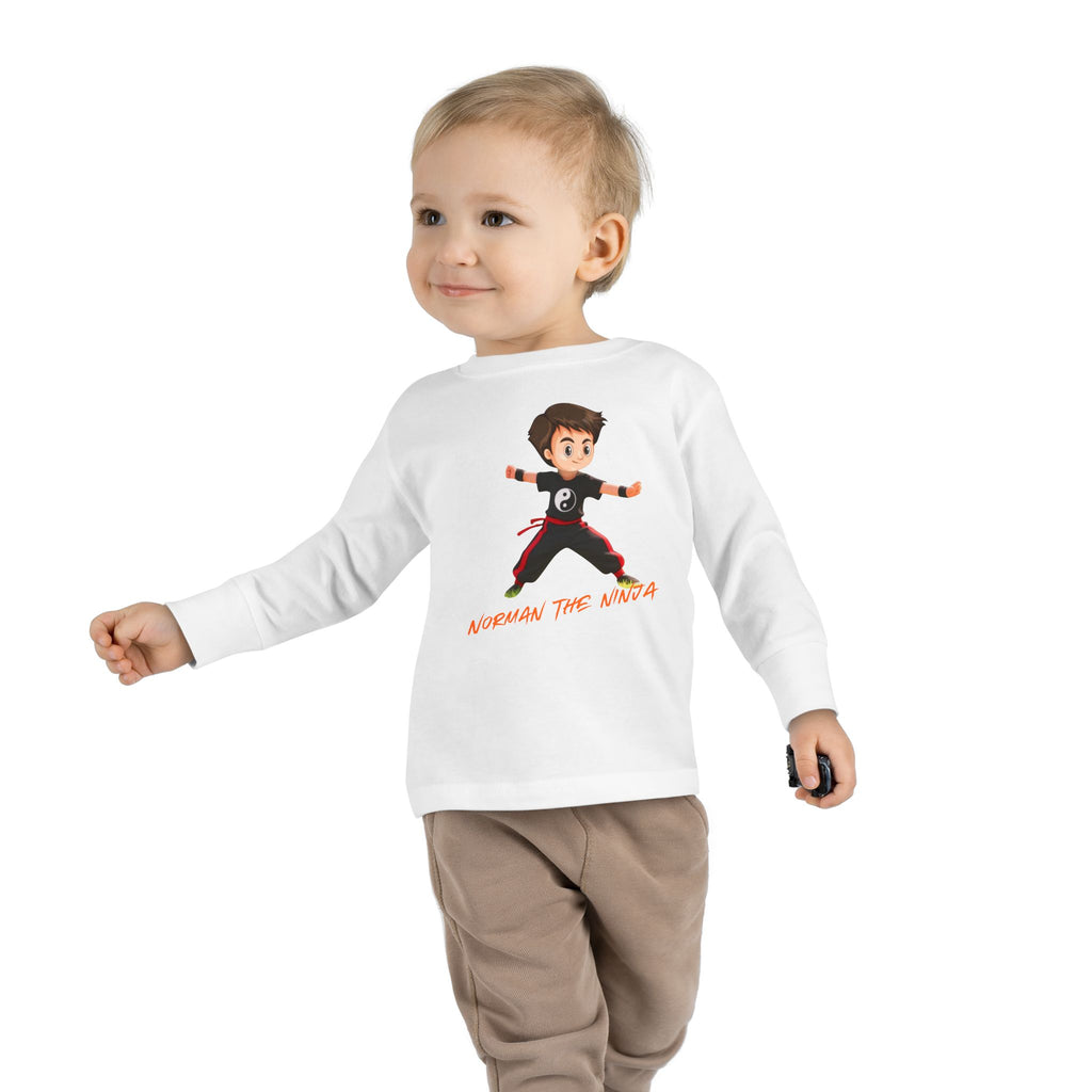 Toddler Long Sleeve Tee — Cute Karate Kid Graphic "Training Time"