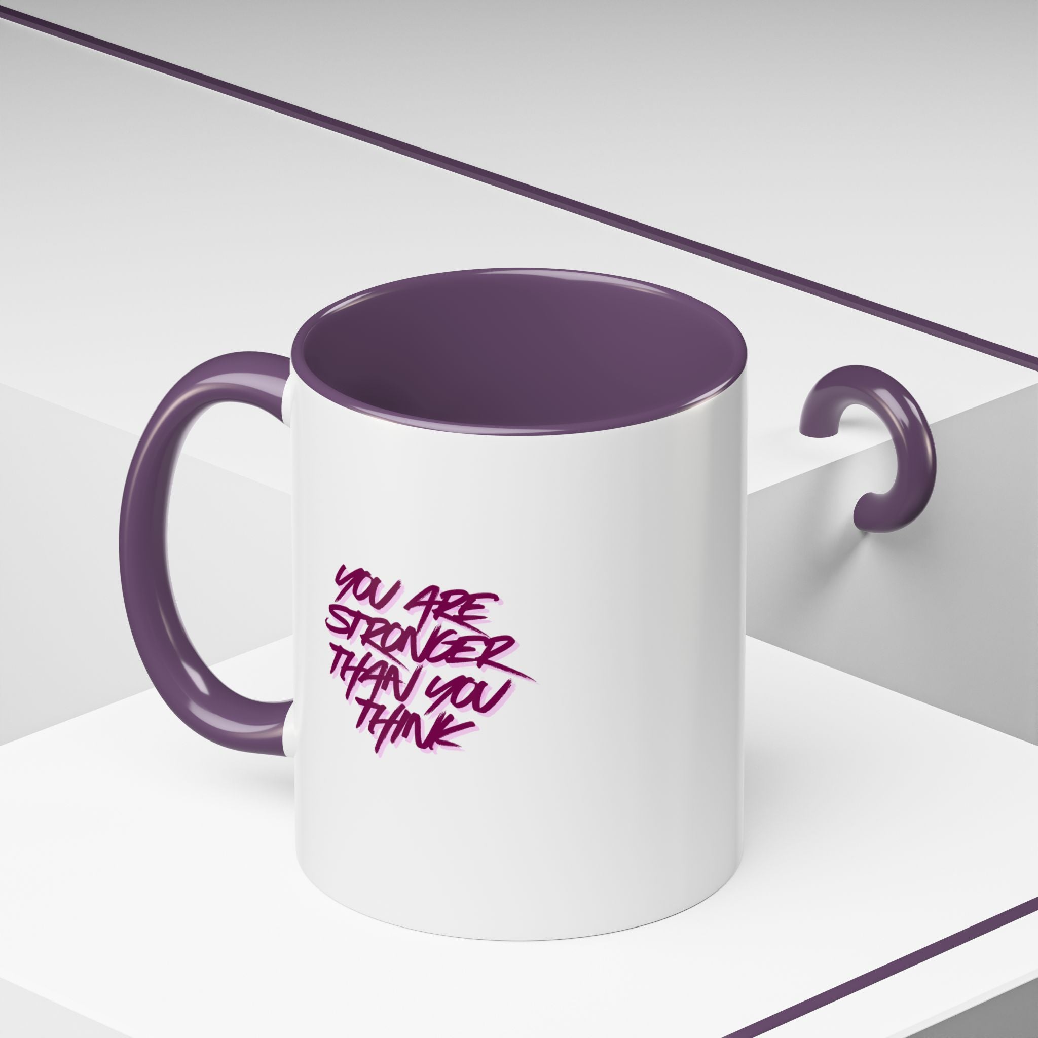 You Are Stronger Than You Think Accent Coffee Mug — Motivational Tea Cup (11/15oz)