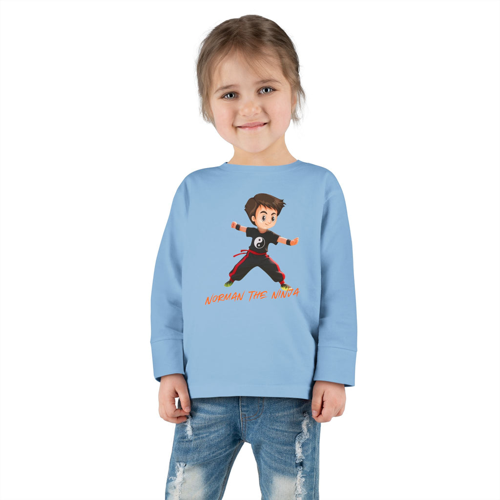 Toddler Long Sleeve Tee — Cute Karate Kid Graphic "Training Time"