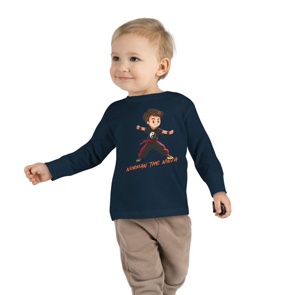 Toddler Long Sleeve Tee — Cute Karate Kid Graphic "Training Time"