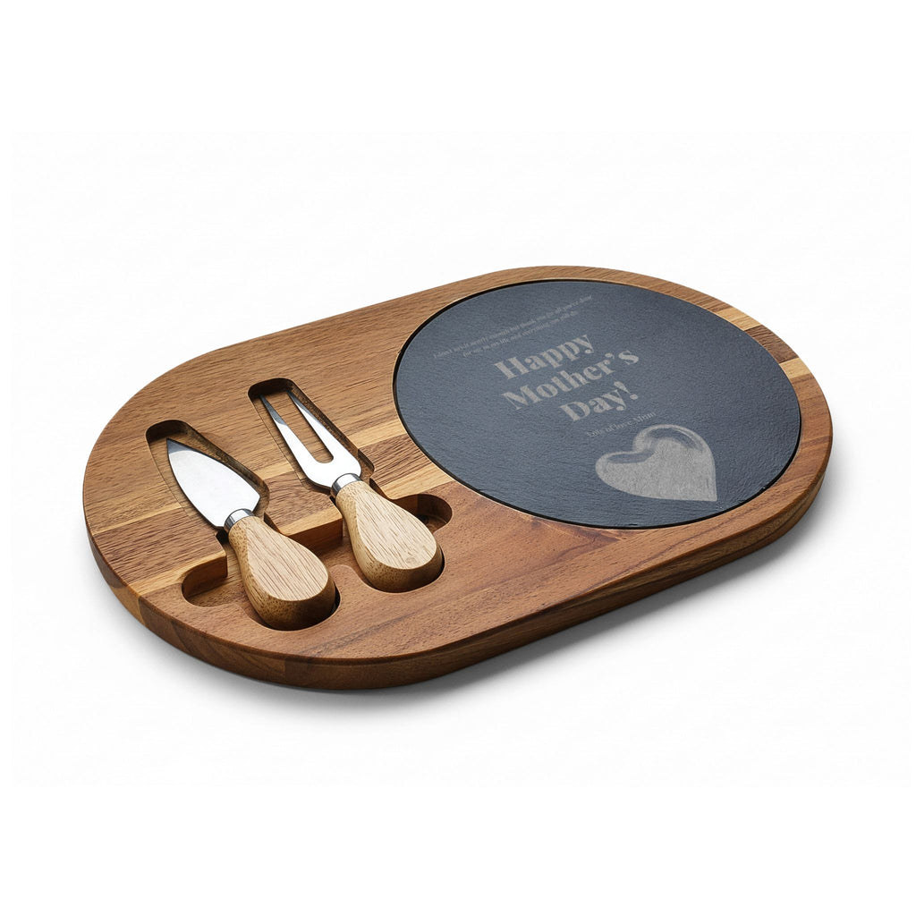 Engraved Mother's Day Charcuterie Board with Slate Insert & Cheese Tools