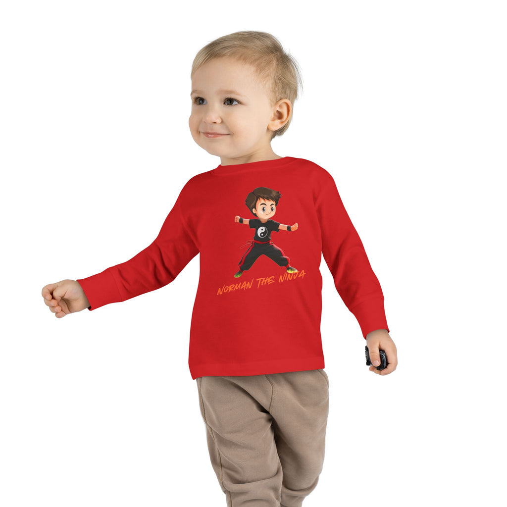 Toddler Long Sleeve Tee — Cute Karate Kid Graphic "Training Time"