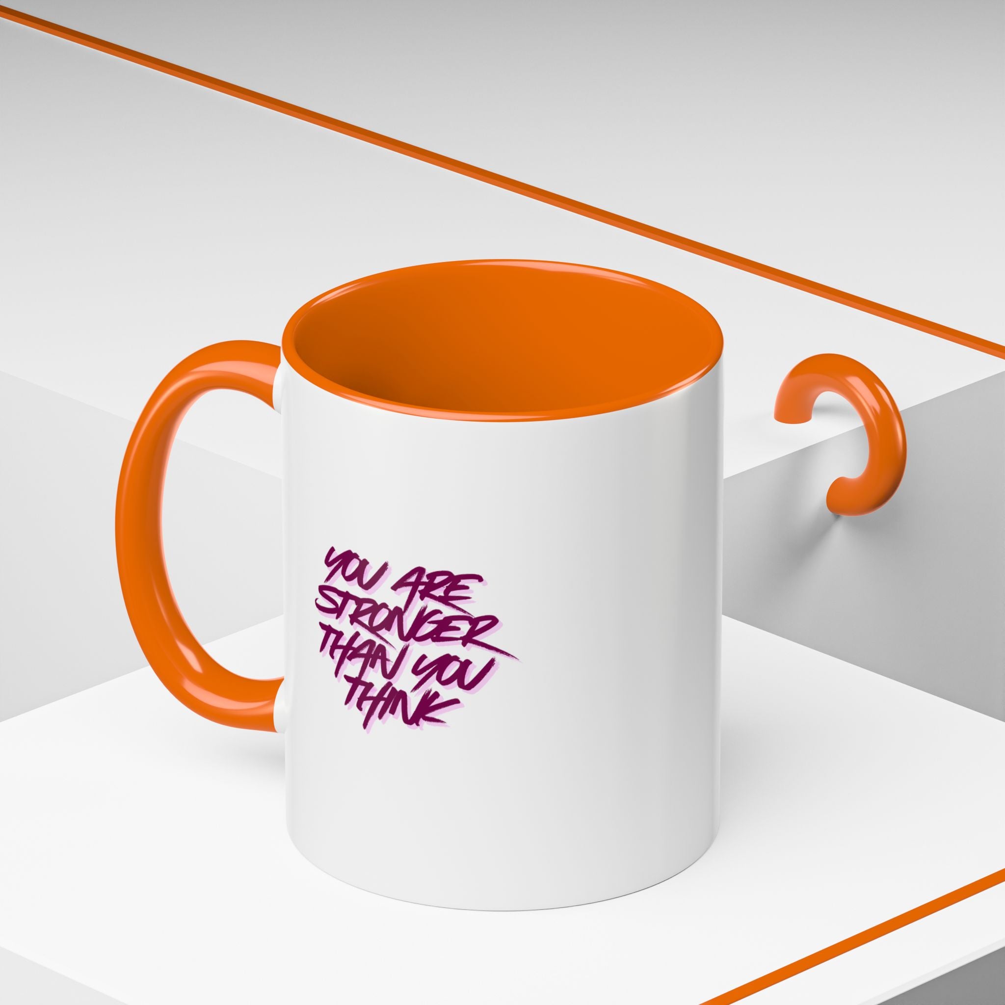 You Are Stronger Than You Think Accent Coffee Mug — Motivational Tea Cup (11/15oz)