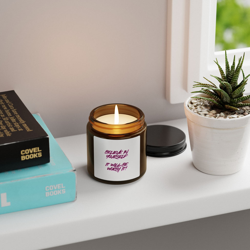 Inspirational Soy Candle — “Believe in Yourself” Amber Jar