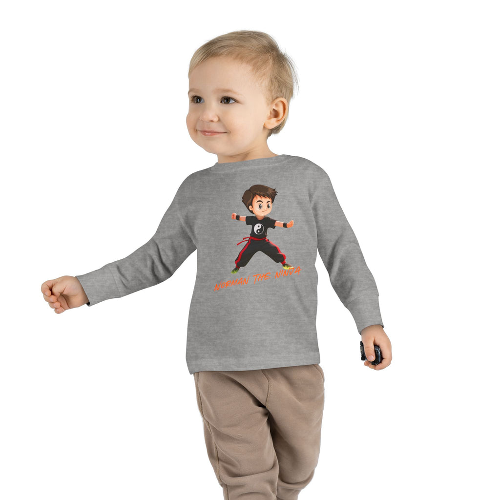 Toddler Long Sleeve Tee — Cute Karate Kid Graphic "Training Time"