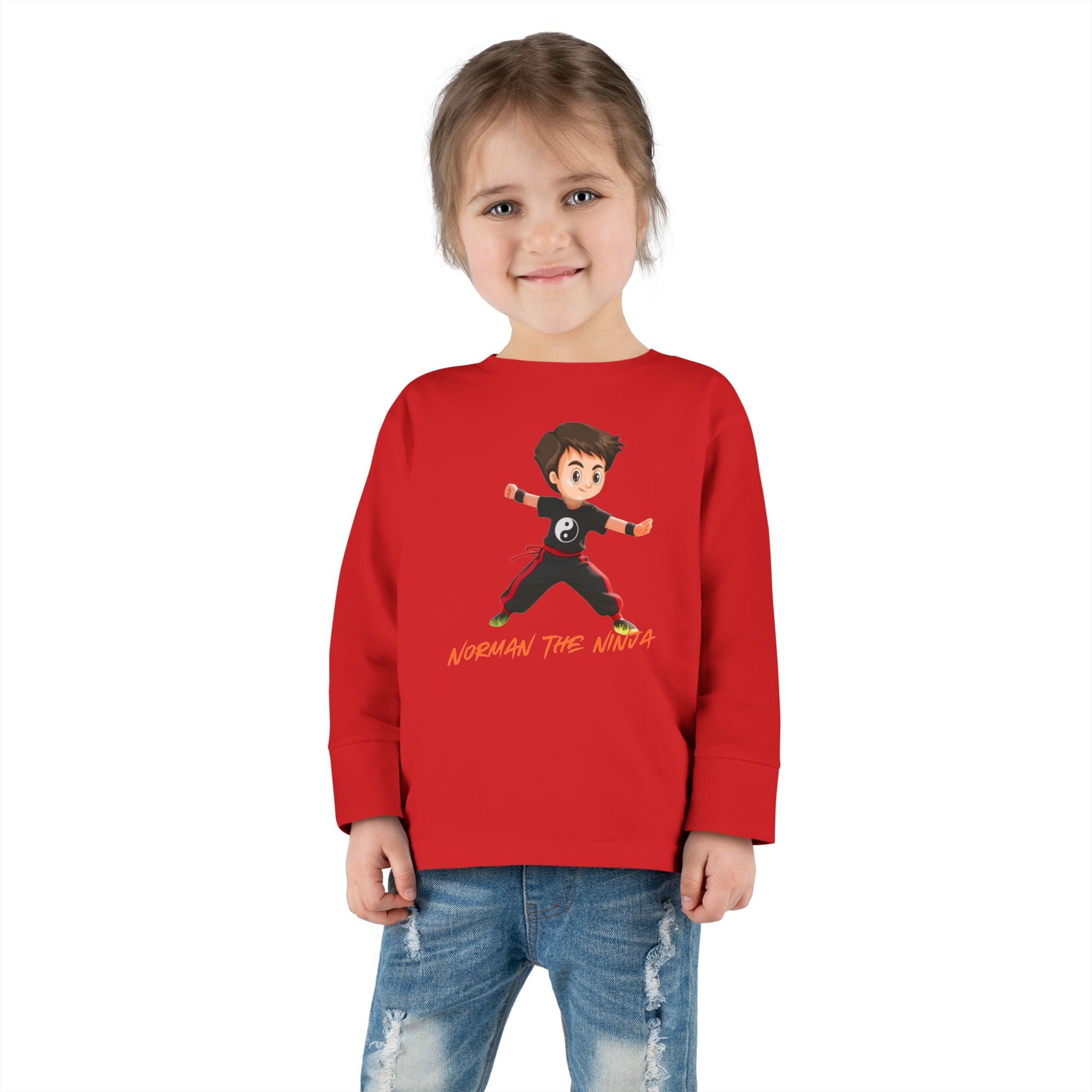 Toddler Long Sleeve Tee — Cute Karate Kid Graphic "Training Time"