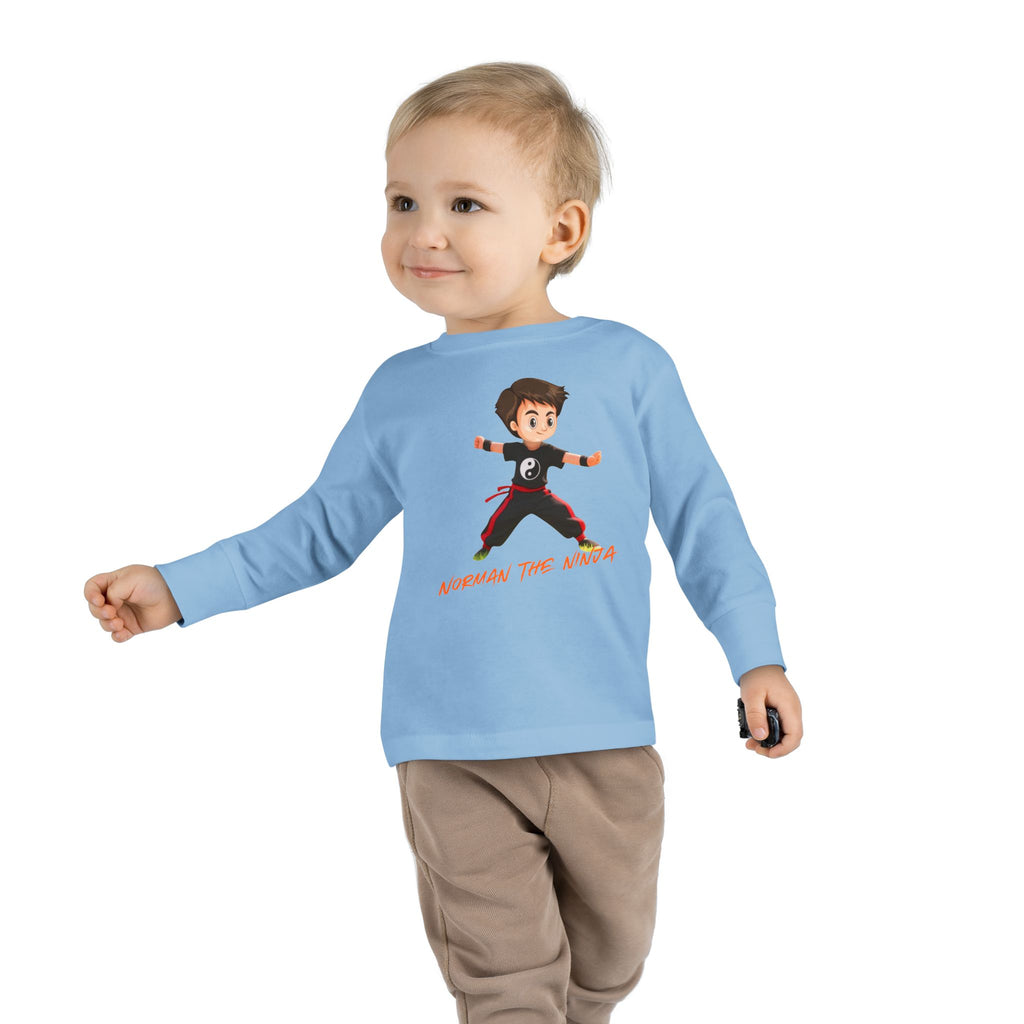 Toddler Long Sleeve Tee — Cute Karate Kid Graphic "Training Time"