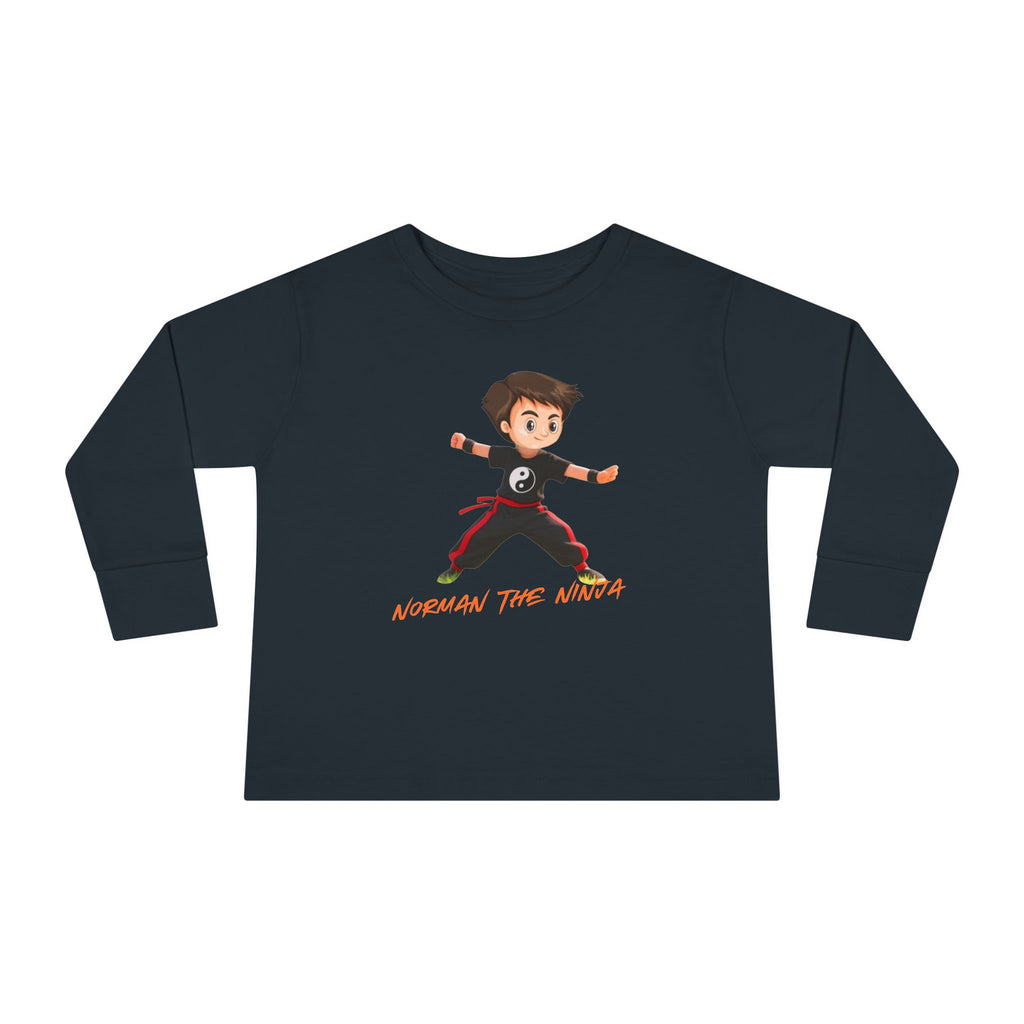 Toddler Long Sleeve Tee — Cute Karate Kid Graphic "Training Time"