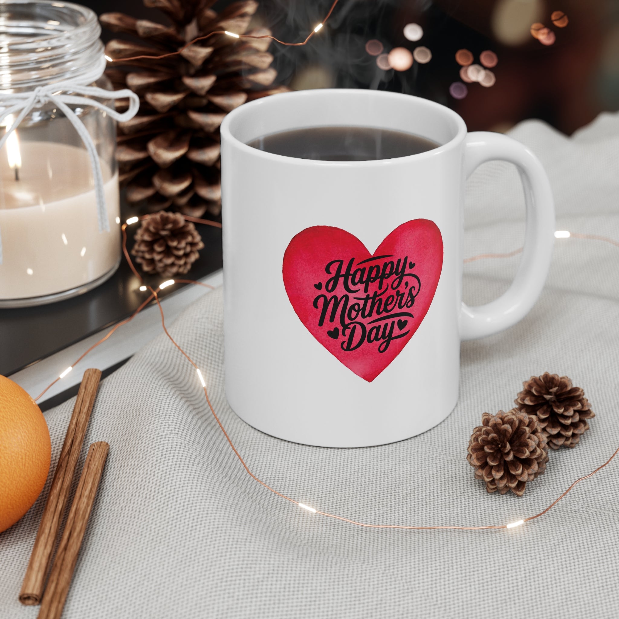 Mother's Day Mug — Red Heart "Happy Mother's Day" 11oz Ceramic