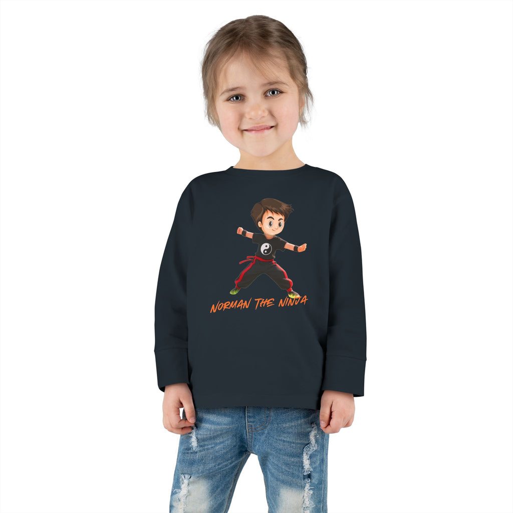 Toddler Long Sleeve Tee — Cute Karate Kid Graphic "Training Time"