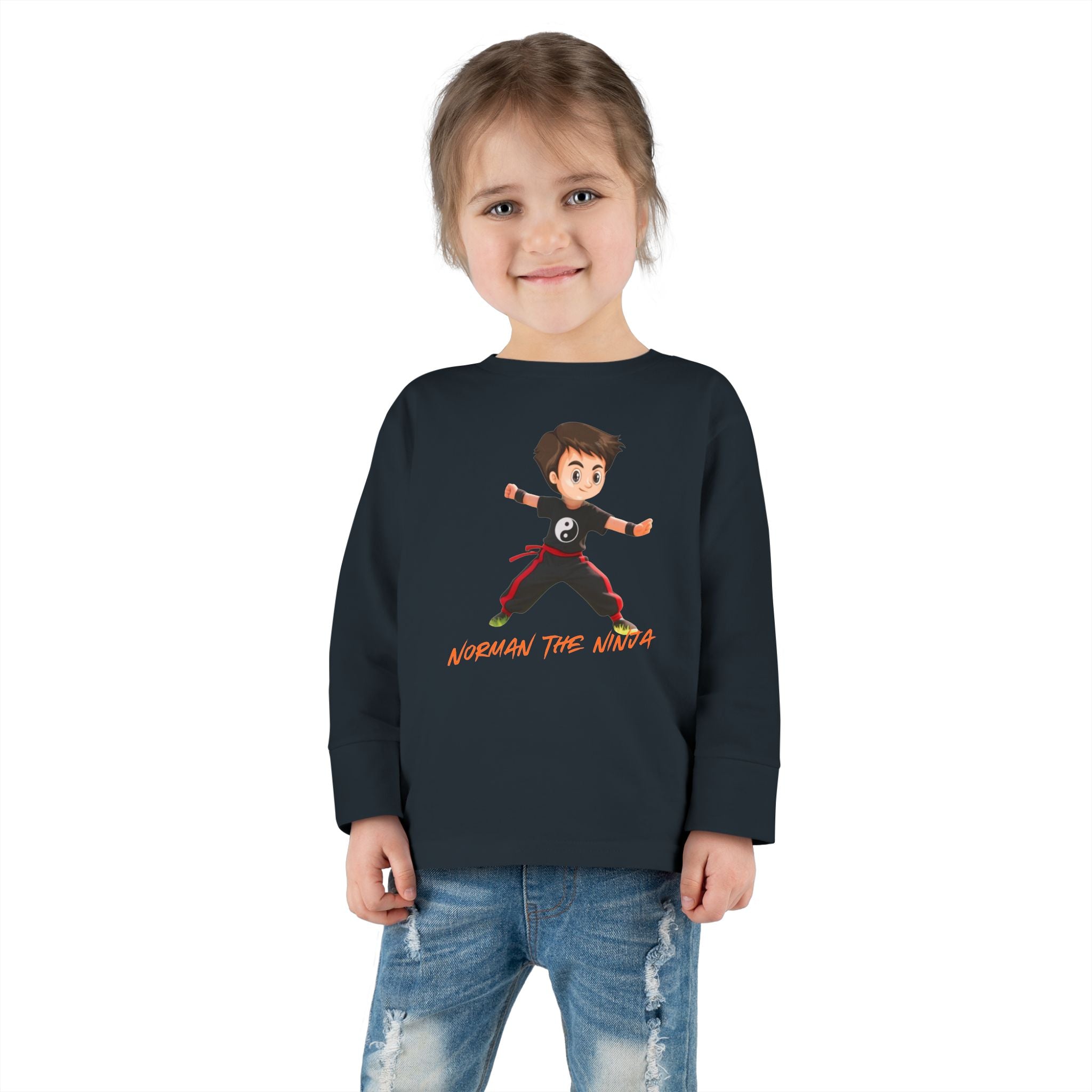 Toddler Long Sleeve Tee — Cute Karate Kid Graphic "Training Time"