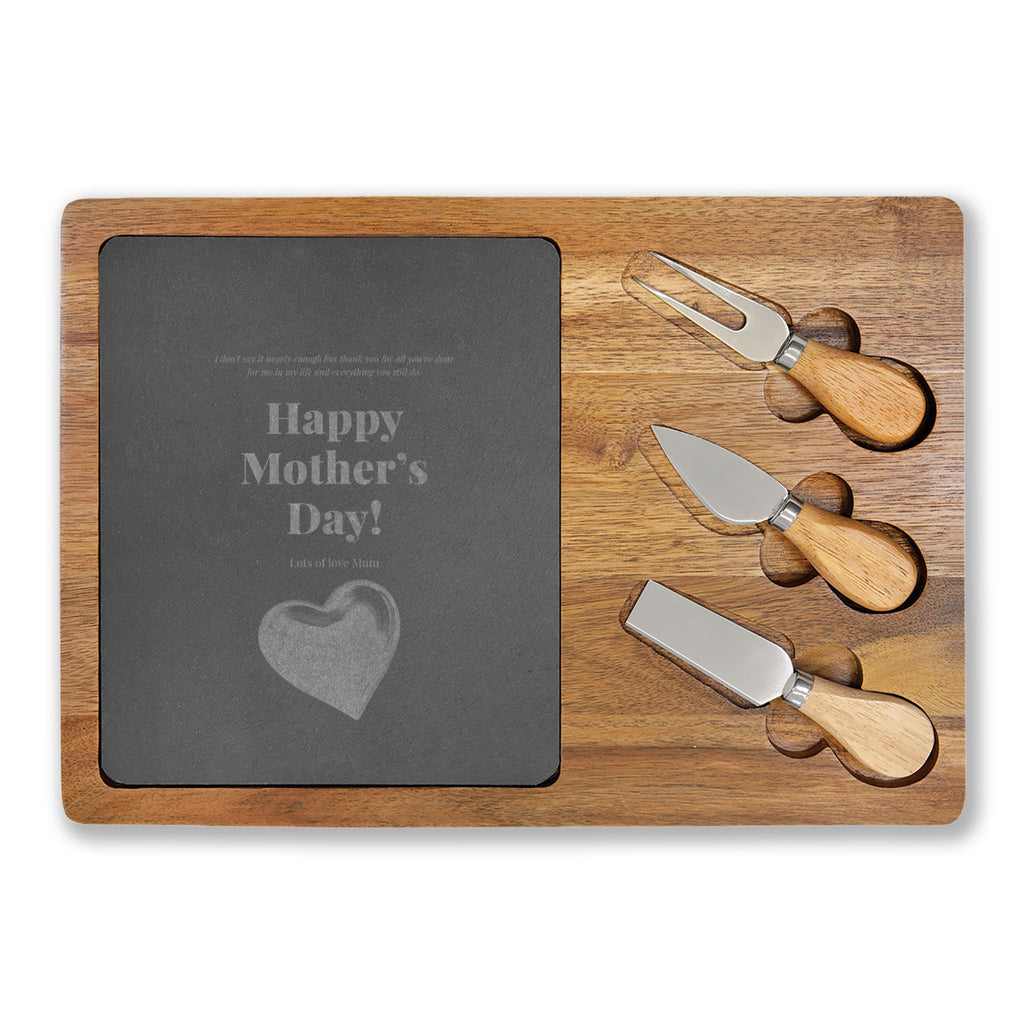Engraved Mother's Day Charcuterie Board with Slate Insert & Cheese Tools