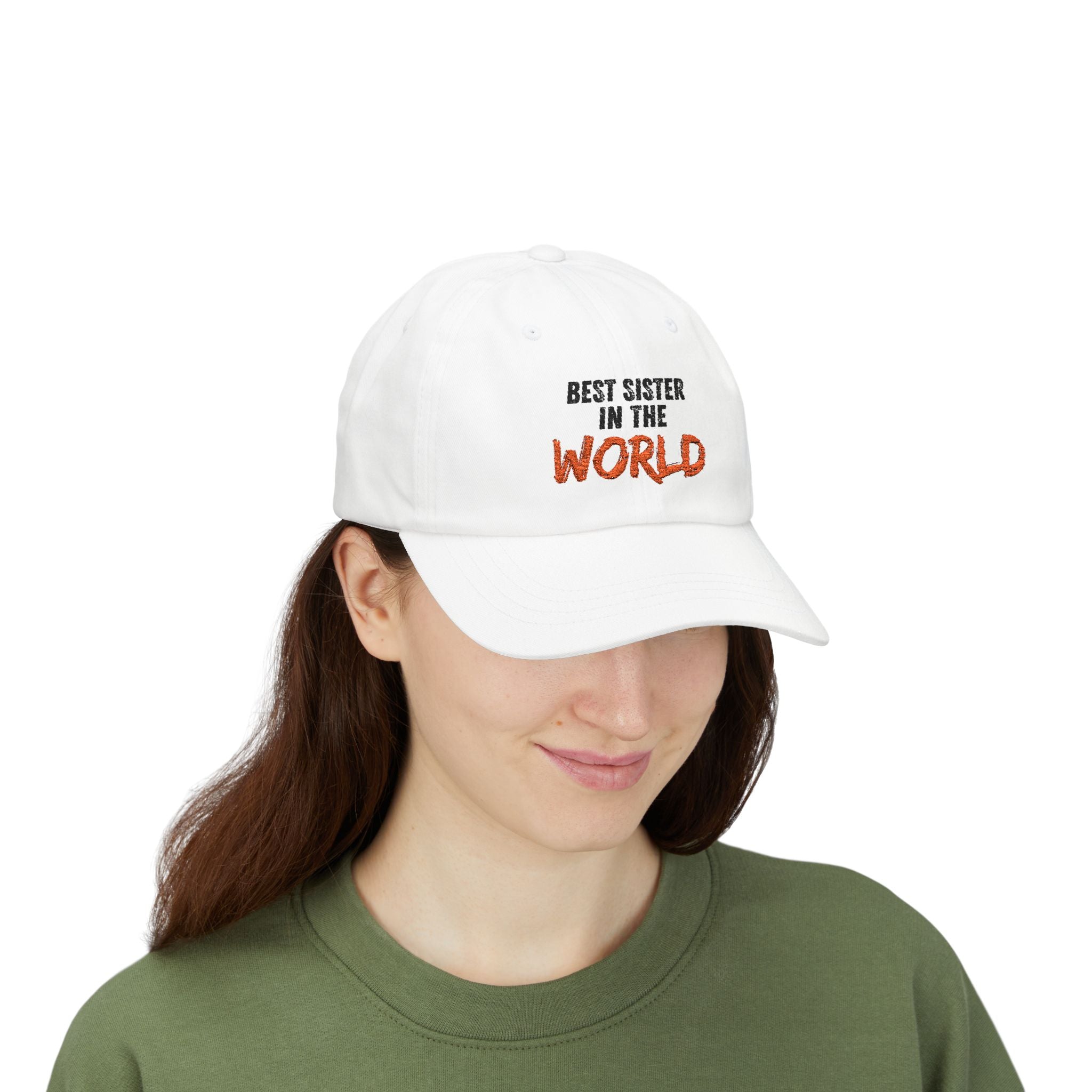 Best Sister in the World Dad Cap — Embroidered White Baseball Hat for Sisters, Gifts for Her