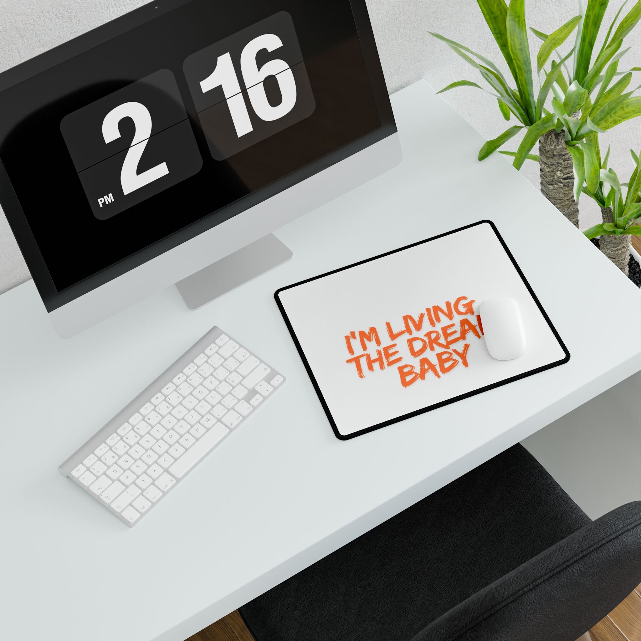 Desk Mat — "I’m Living The Dream Baby" Orange Script Oversized Gaming/Office Mouse Pad