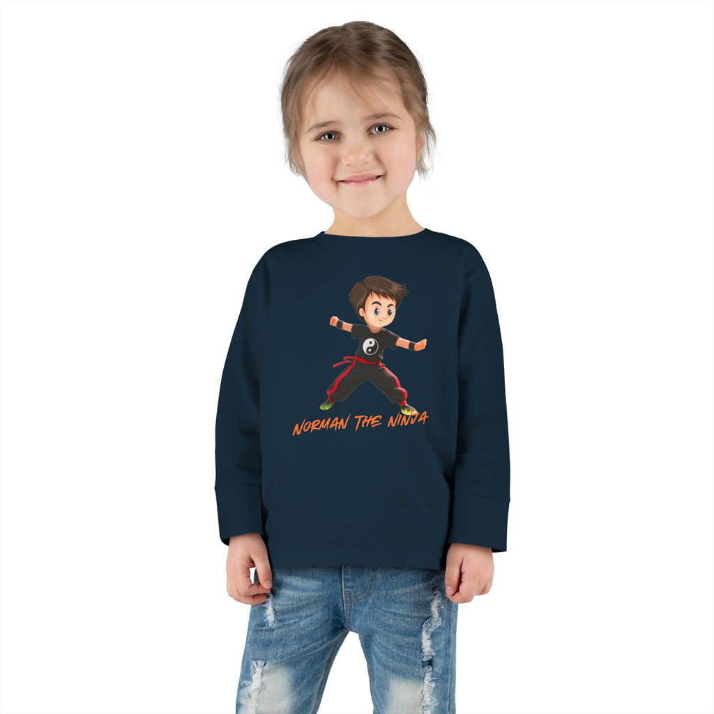 Toddler Long Sleeve Tee — Cute Karate Kid Graphic "Training Time"