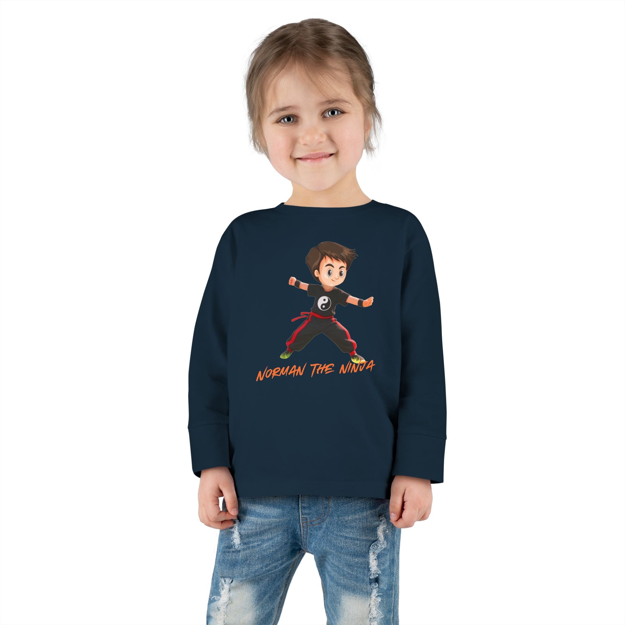 Toddler Long Sleeve Tee — Cute Karate Kid Graphic "Training Time"