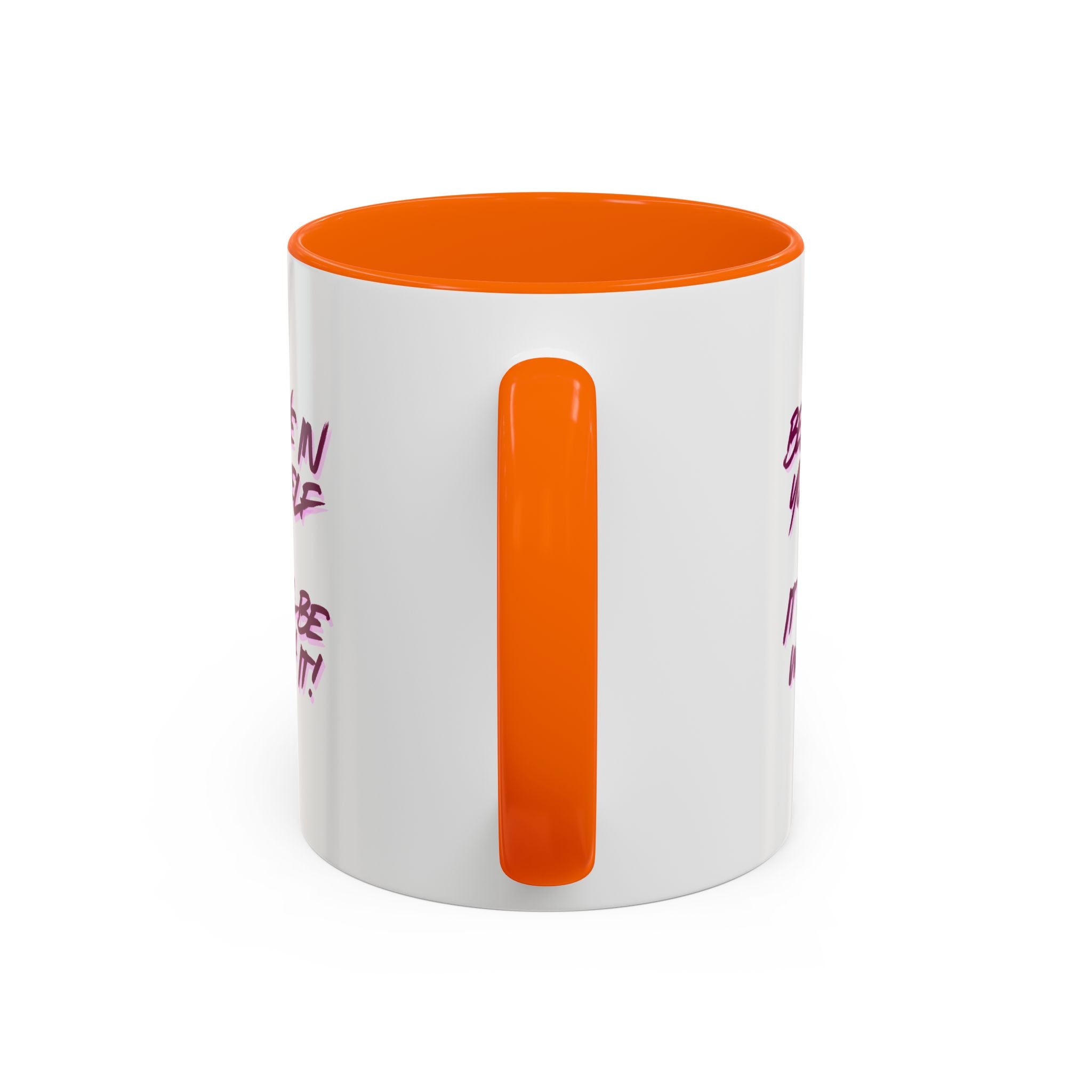 Believe In Yourself Accent Coffee Mug — Motivational Pink Brush Script, 11/15oz