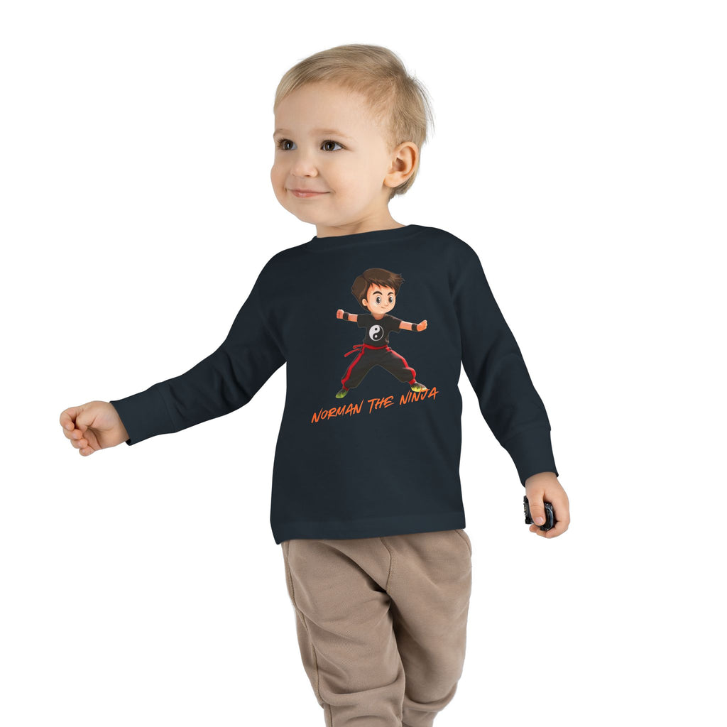 Toddler Long Sleeve Tee — Cute Karate Kid Graphic "Training Time"