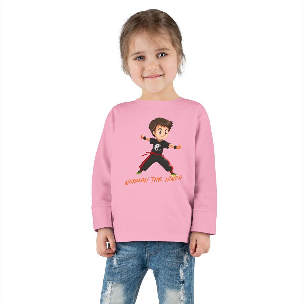 Toddler Long Sleeve Tee — Cute Karate Kid Graphic "Training Time"