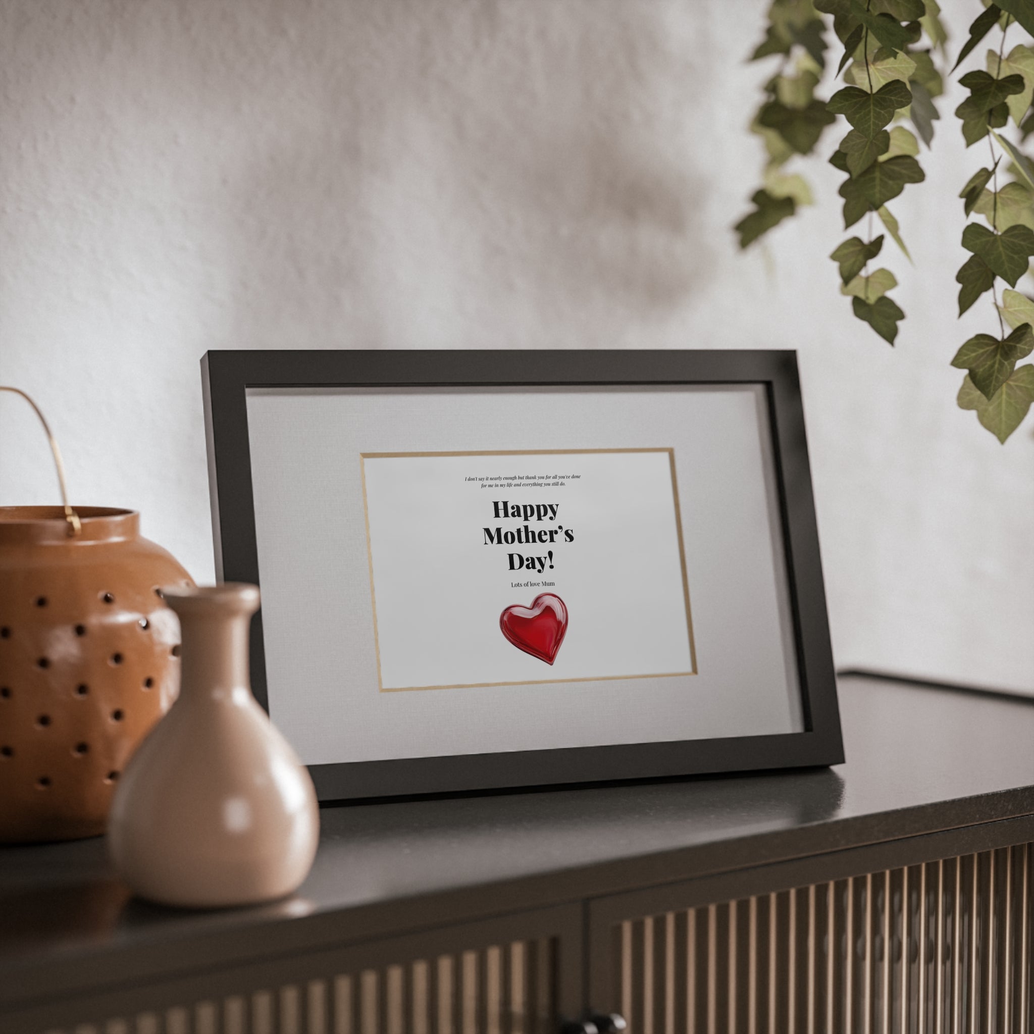 Happy Mother's Day Framed Poster — Black Frame with Heart Print