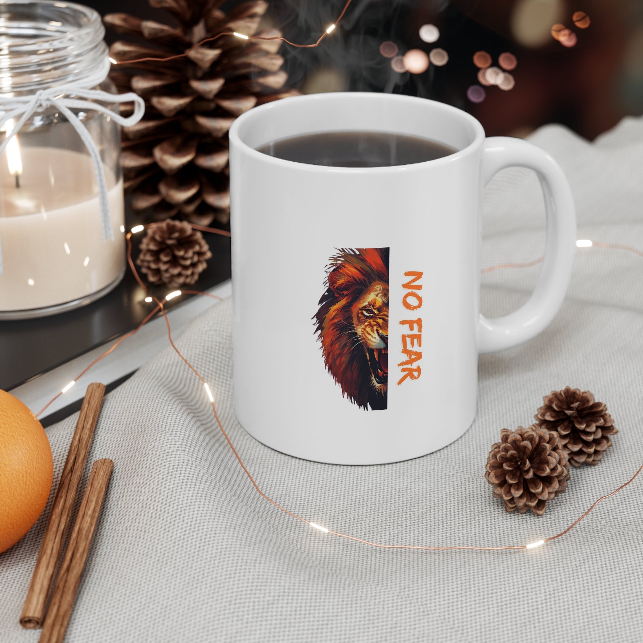 No Fear Lion Mug — Bold 11oz Coffee Cup for Courage & Motivation